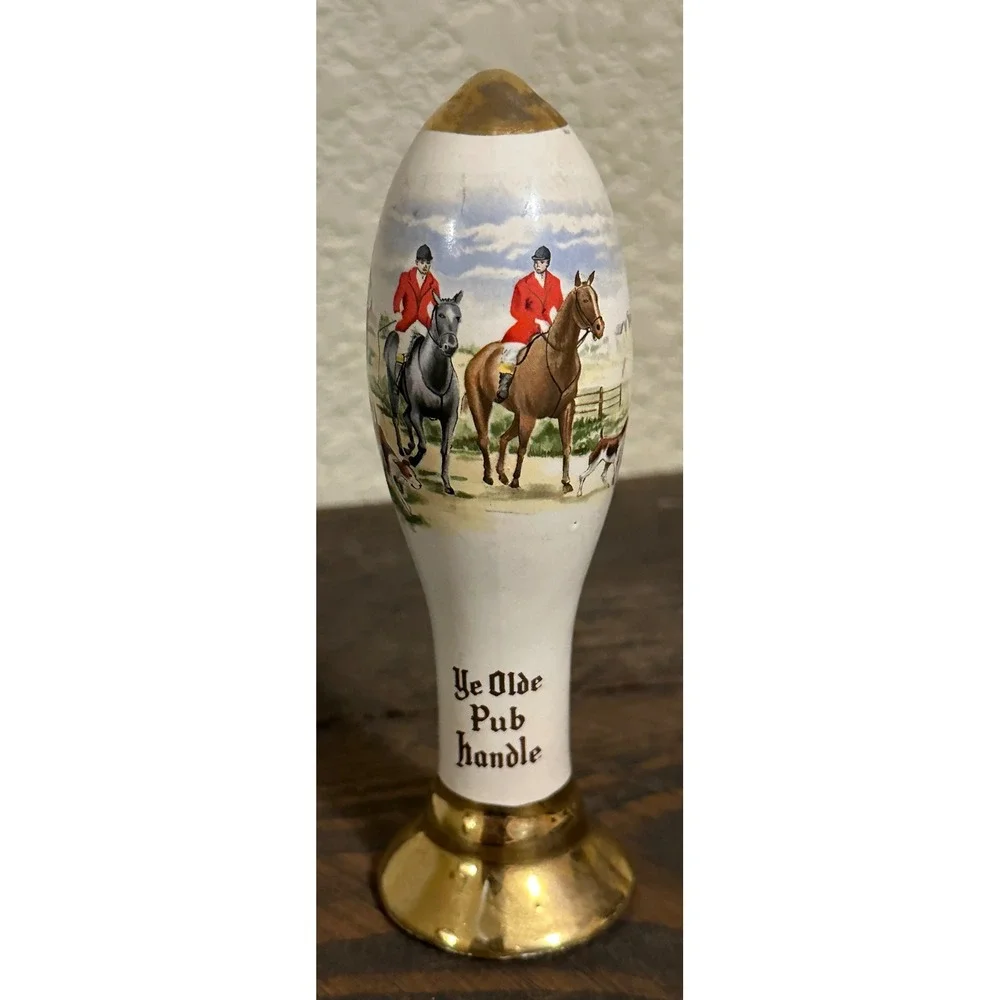 Vtg Mead Ye Olde Pub Handle Ceramic Beer Tap Fox Hunt Equestrian Scene 6in